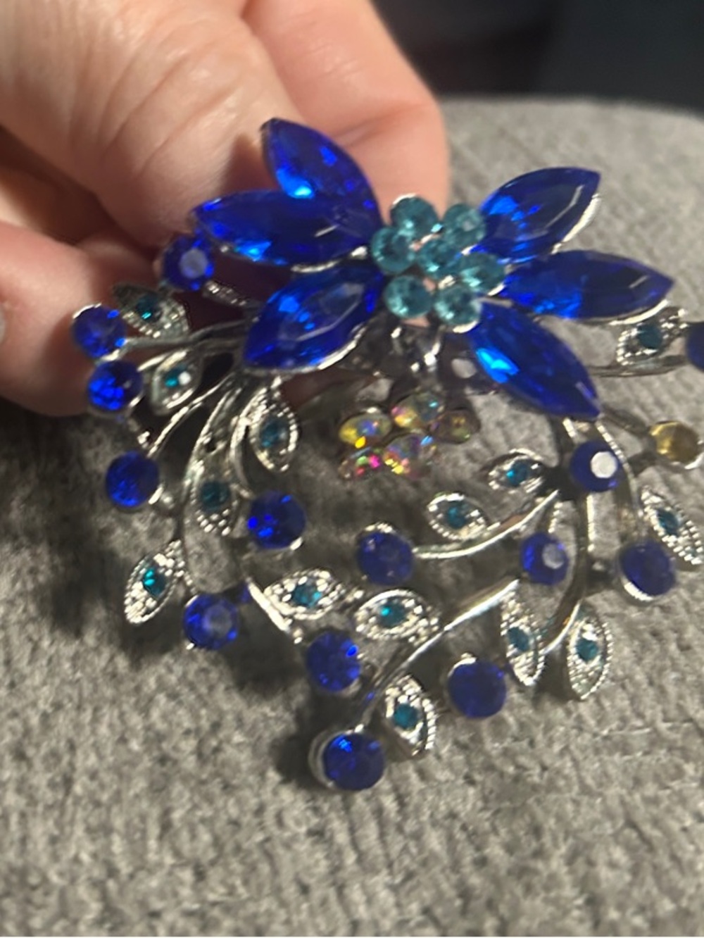 Cobalt Blue Crystal Floral Brooch - Women's Jewelry